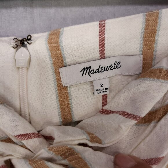 Madewell Linen Blend Slit Midi Skirt Twist-Front Sarong Stripe Women's Size 2 - Picture 11 of 13